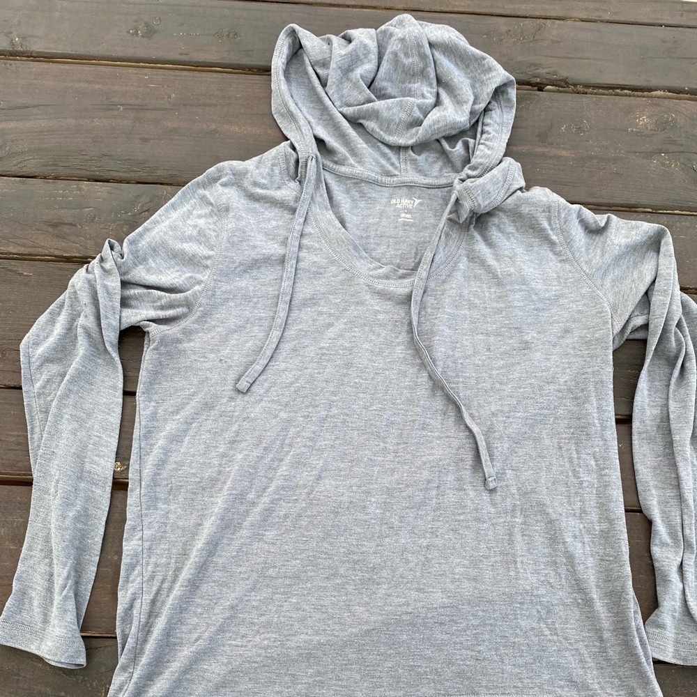 Long sleeve, lightweight, hooded workout shirt
